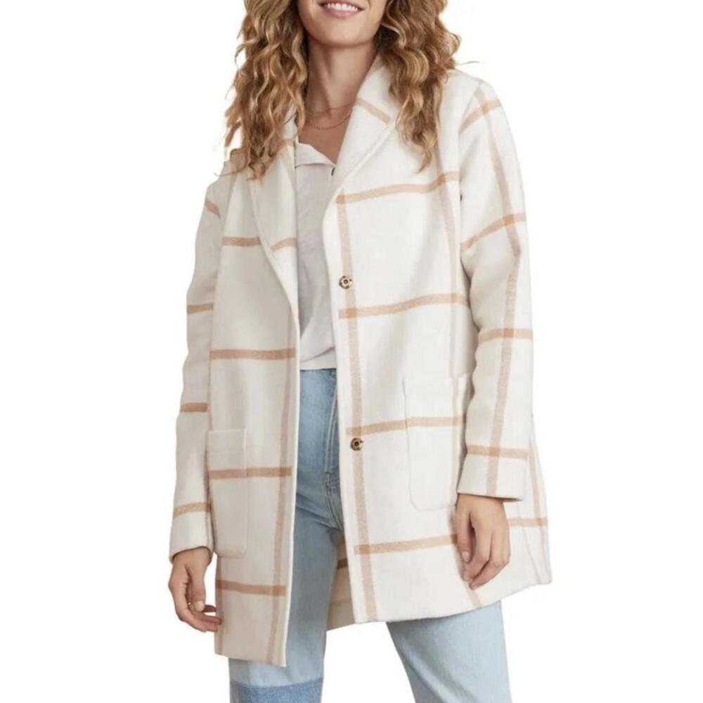 Marine Layer Cream Plaid Single-Breasted Coat with Tan Windowpane